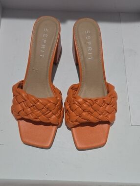 Esprit Orange Braided Slide Slippers  with Block Heel
